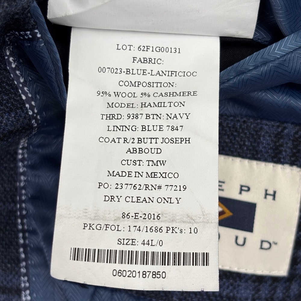 Joseph Abboud Blazer Mens 44L Plaid Blue Wool Cashmere Sport Coat Campore - Picture 11 of 12